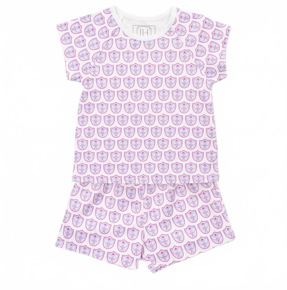 NEW LILA + HAYES girl's tennis crest emery set in pink